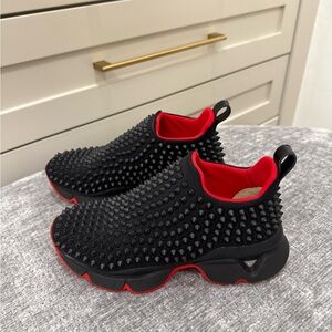 Christian Louboutin Black and Red Spiked Sneakers